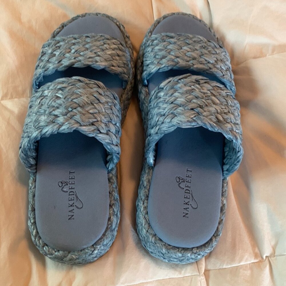 Naked Feet Santorini in blue raffia espadrille sandals nwot size 9